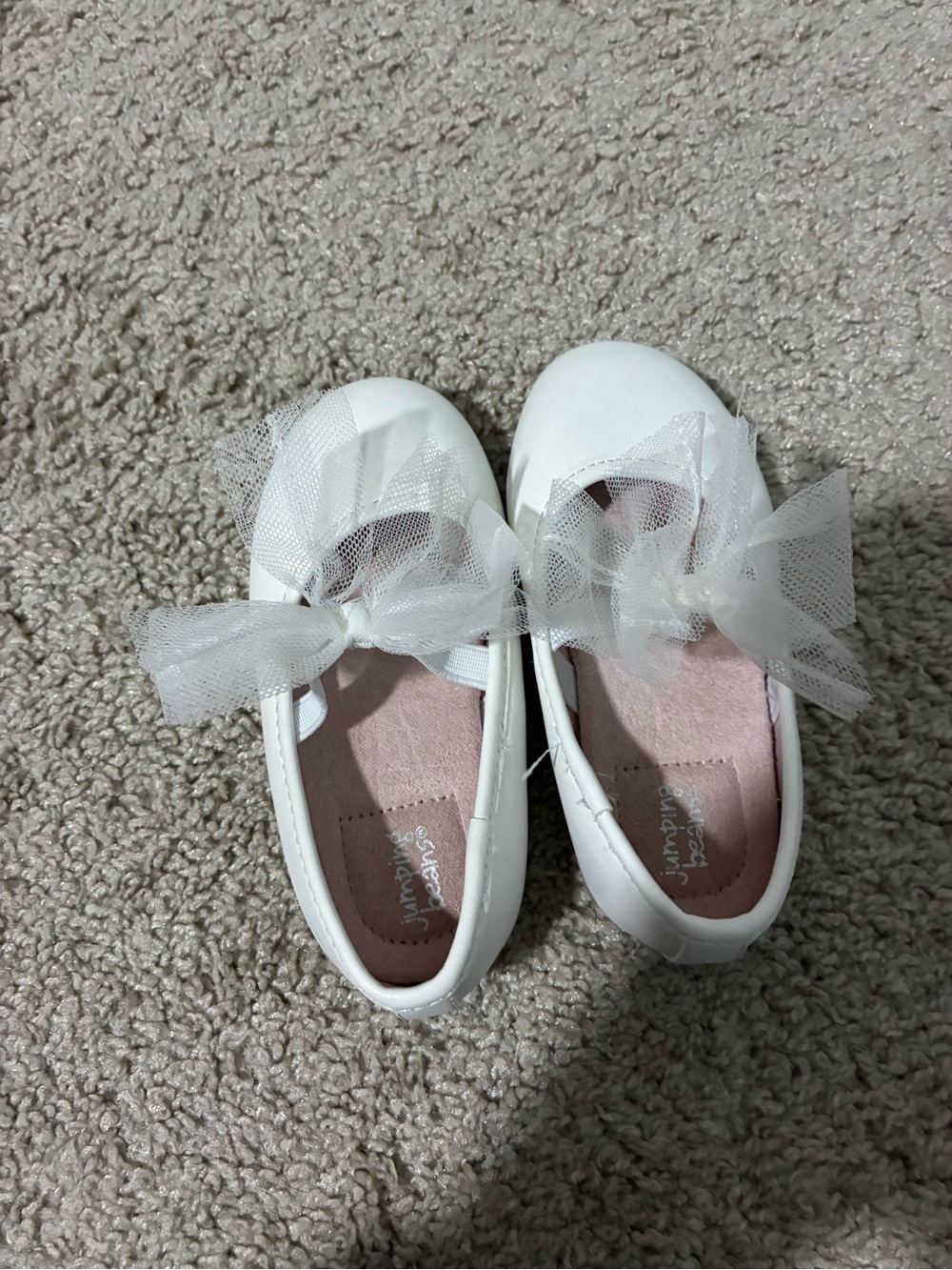 jumping beans White Tulle Bow Girls Dress Flats